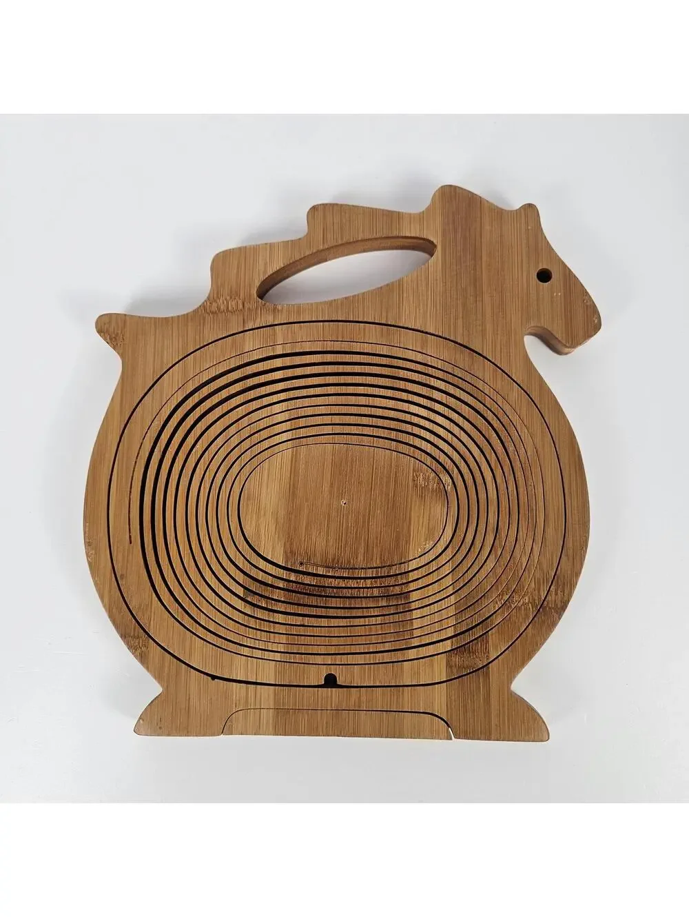 Folding Bamboo Fruit Basket Horse Shape 3D Pop-Up Bowl Cutting Board 10x11”
